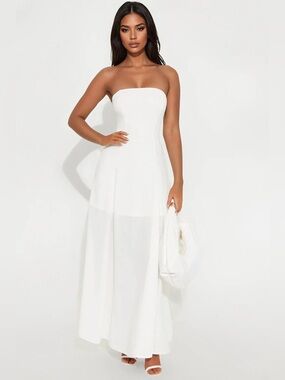Fashion Nova Strapless White Maxi Gown